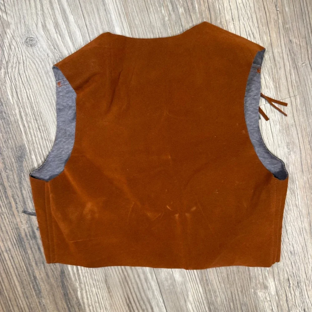 Kids Brown Vintage Faux Suede Western Fringe Vest Cowboy Cowgirl Costume Studded